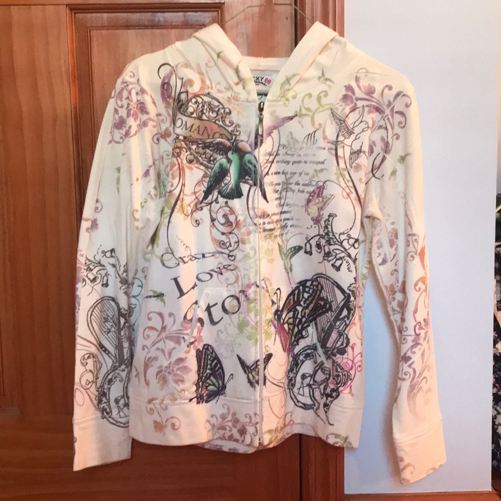 Lightweight white zip up sweatshirt